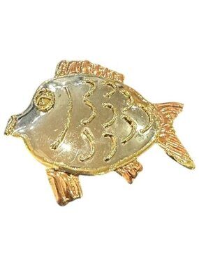 Fish Pendant Brooch Pin Embossed Copper Gold Tone Metal Large Unique Vintage
